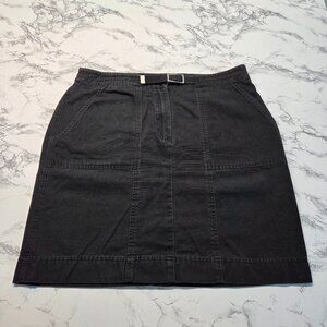 Rafaella Size 12 Classic Black Denim Belted Mid Rise Knee Length Skirt